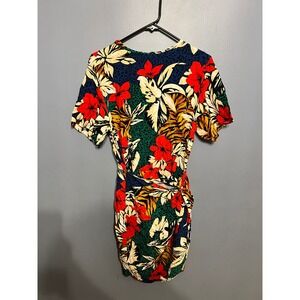 VTG Liz‎ Claiborne Sport Colorful Floral Knee Length Wrap Dress Petite 90s SZ 14